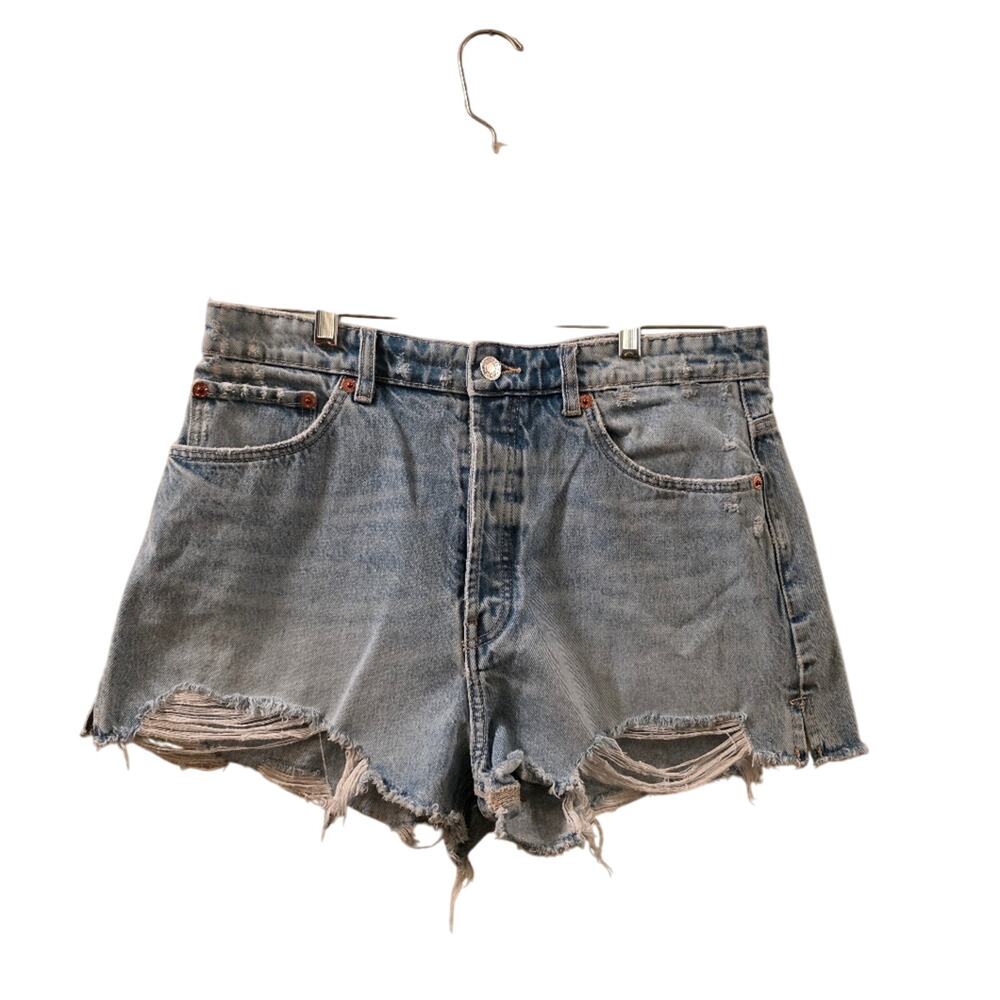 Zara Light Blue HighRise Denim Jean Shorts Frayed Hem Cut Offs Daisy Dukes 12